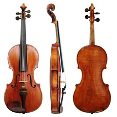 Old Violin isolated on a white background in projections - obrazy, fototapety, plakaty