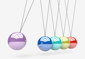 Newton's Cradle. colorful balancing balls