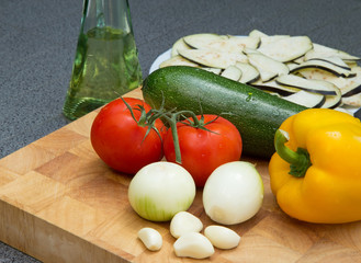 Vegetables on a wooden plate