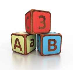 alphabet and numbers - ABC cubes on a white background
