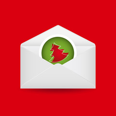 Christmas tree with open envelope.