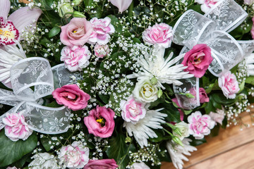 flowers decorate wedding reception