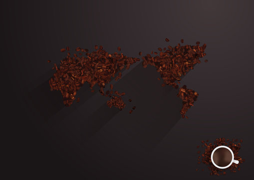 World map made with coffee beans