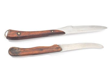 Two vintage kitchen knifes isolated on white