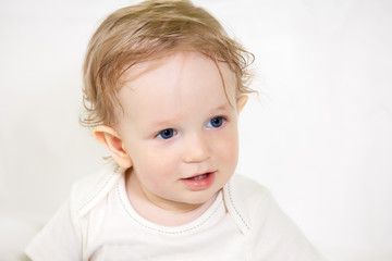 Naklejka premium baby boy, closeup portrait