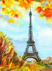 Fototapeta na wymiar Street in paris. Eiffel tower - illustration