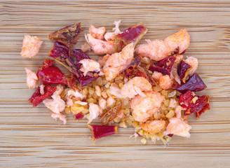 Dried shrimp pieces and seasoning for soup base