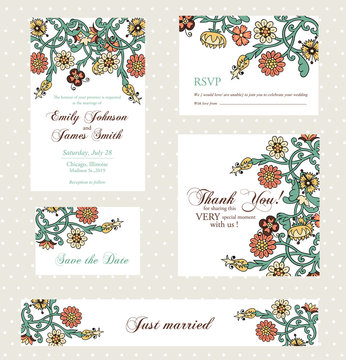 Wedding invitation set with vintage flowers