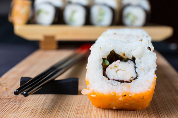 Close up of sushi, Japanese seafood