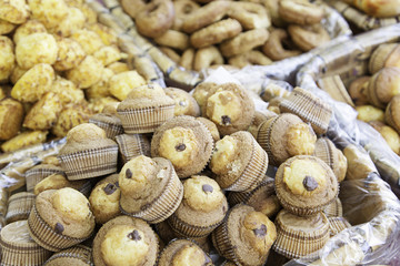 Homemade muffins in a market