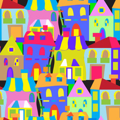 Houses doodles seamless pattern
