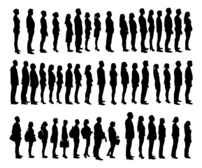 Collage Of Silhouette People Standing In Line