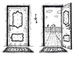 Sketched Door, Open And Closed
