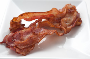 Fried ham on white plate