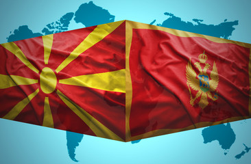 Waving Montenegrin and Macedonian flags