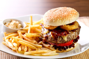 Hamburger with french fries