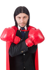 Young businessman boxer isolated on white