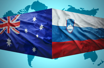 Waving Slovenian and Australian flags