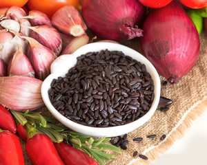 Black organic rice and vegetables