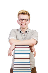 Funny student with stack of books