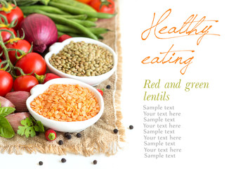 Red and green lentils and vegetables