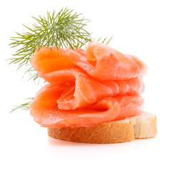 sandwich or canape with salmon on white background  cutout