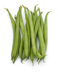 Green beans handful isolated on white background cutout