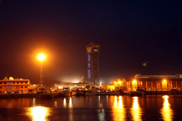 Night cityscape, office buildings and apartments in barcelona. S