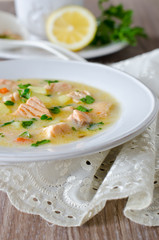Cheese soup with salmon