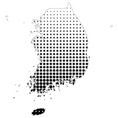 Illustration of map with halftone dots - South Korea.