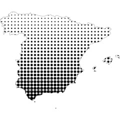 Fototapeta na wymiar Illustration of map with halftone dots - Spain.