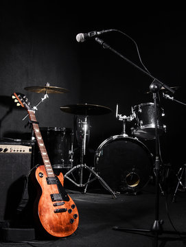 Set of musical instruments during concert