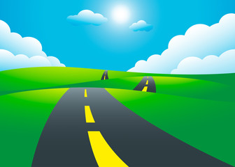 Road on the hills landscape, vector illustration