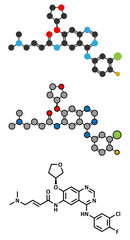 Afatinib cancer drug molecule. Angiokinase inhibitor.