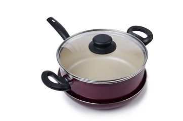 Kitchen utensils pan pot isolated on white