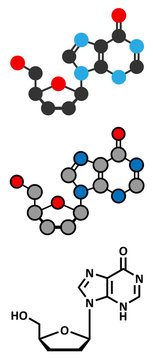 Didanosine (2&prime;,3&prime;-dideoxyinosine, ddI) HIV drug molecule.
