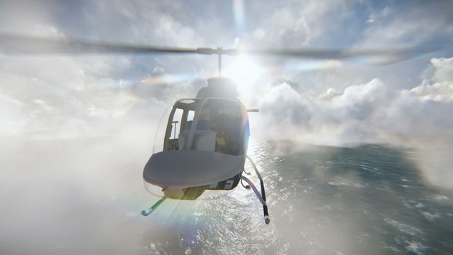 Helicopter flying over the sea