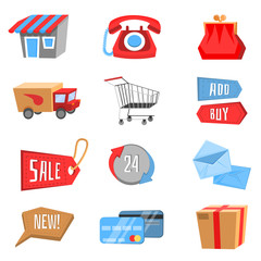 Vector set of flat and colorful shopping icons.