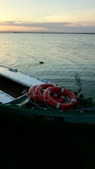 Barca con salvavidas y pato
