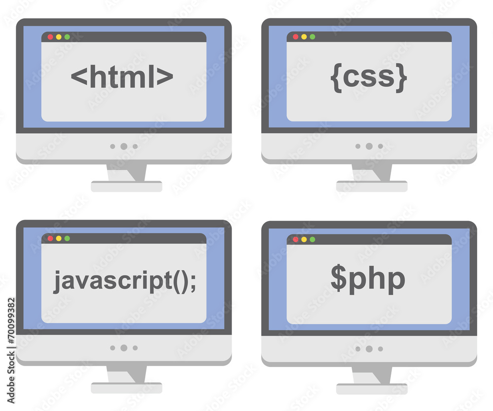 Poster vector collection of computer screens with web development