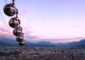 Grenoble cablecars in the dusk