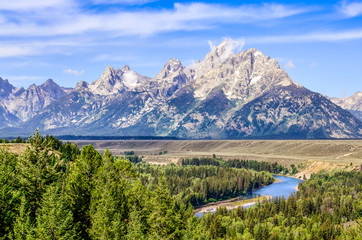 Grand Teton mountains scenic view with Snake river