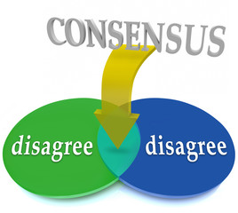 Consensus Venn Diagram Two Opposing Views Disagree Agreement - obrazy, fototapety, plakaty