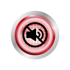 Red circle glossy web icon Mute sound on white background