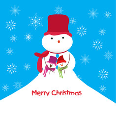 Merry christmas greeting card with family snowmans