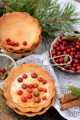 cranberries tart with white chocolate mousse