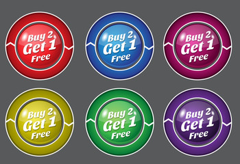 Fototapeta na wymiar Buy 2 Get 1 Free Glossy Shiny Circular Vector Button