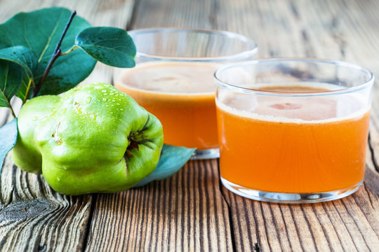 Homemade vegan fruit juice with sweet quince