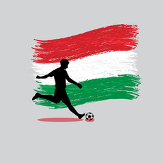 Soccer Player action with Hungary flag on background