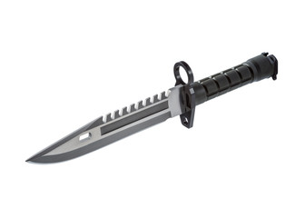 Black military knife on white background